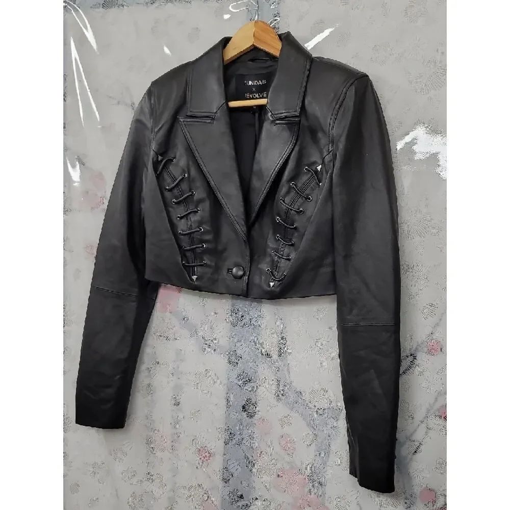 Dundas X Revolve Nwt Cropped Mercury Leather Blazer — image 3 of 8